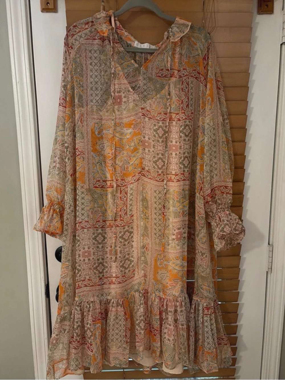 Karlie Multi-Color Paisley Ruffle Hem Long Sleeve Dress